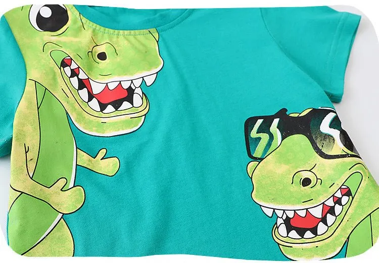 Toddler/Kid Boy's Green Dinosaur T-shirt with Casual Black Shorts Set