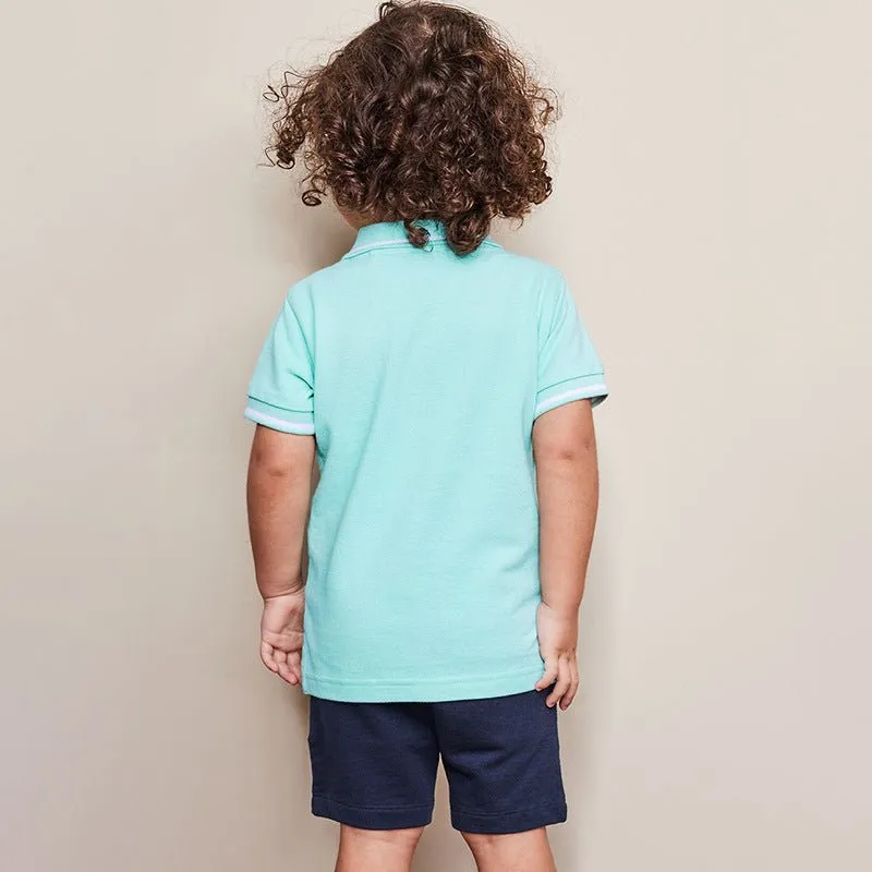 Toddler/Kid Boy's Short Sleeve Blue Polo with Shorts Set for Summer