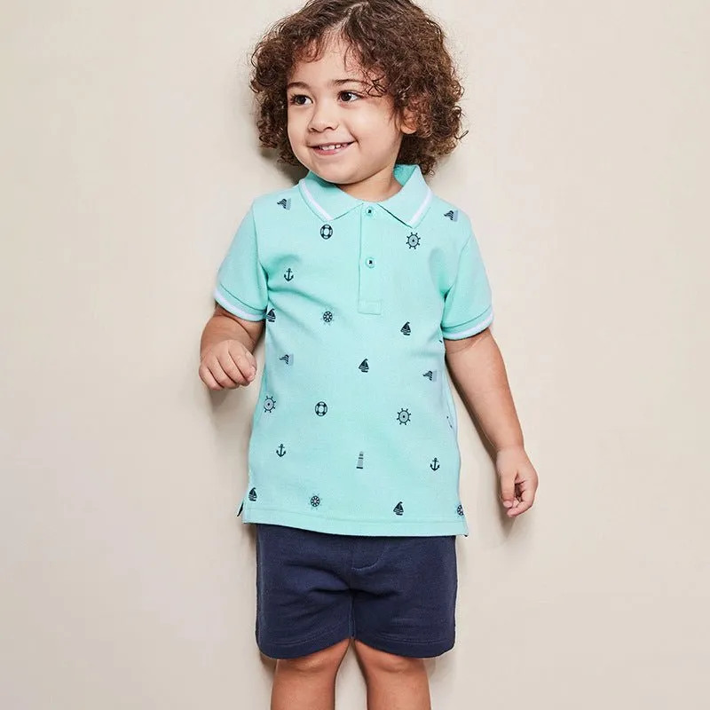 Toddler/Kid Boy's Short Sleeve Blue Polo with Shorts Set for Summer