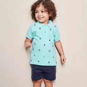 Toddler/Kid Boy's Short Sleeve Blue Polo with Shorts Set for Summer