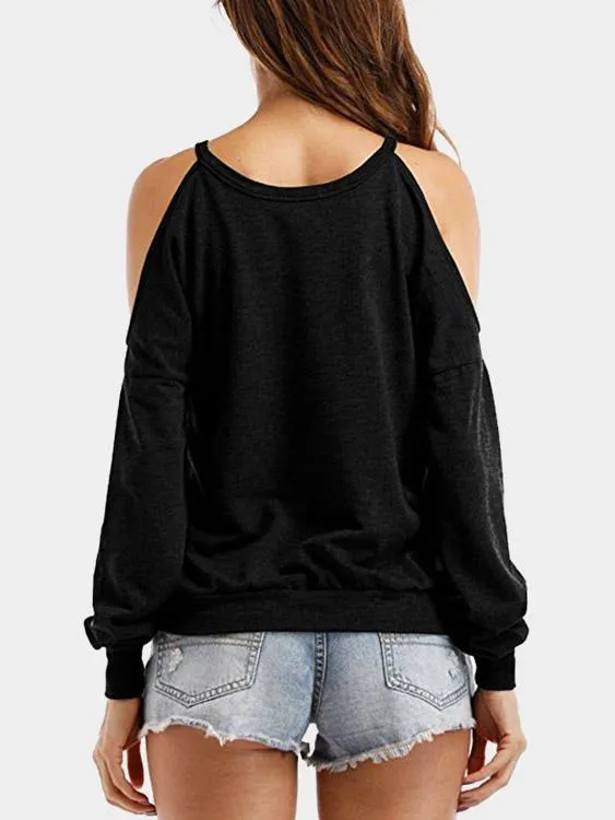 Wholesale Round Neck Cold Shoulder Hollow Cut Out Long Sleeve T-Shirts