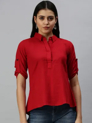 Women's Red Solid Shirt