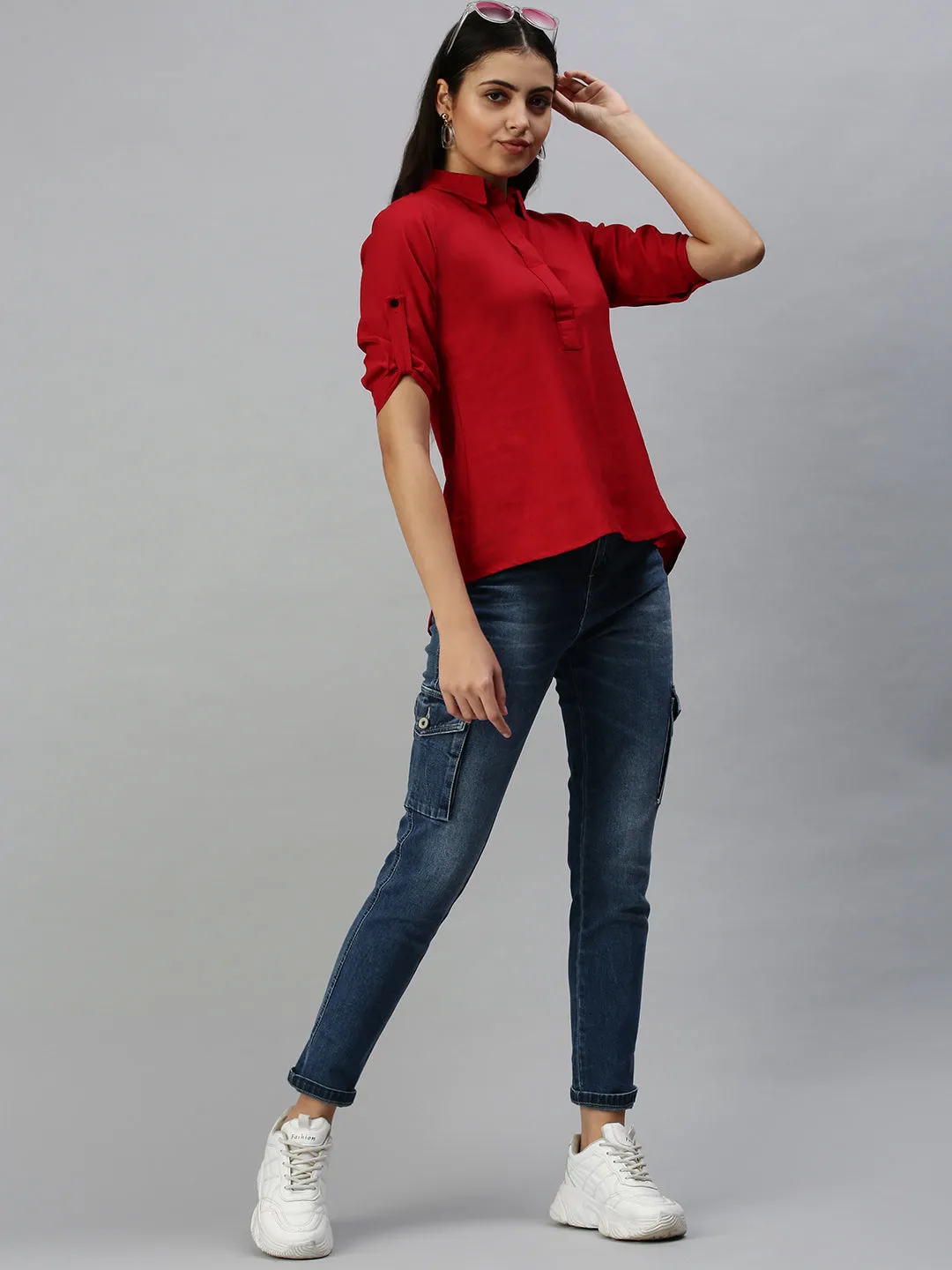 Women's Red Solid Shirt