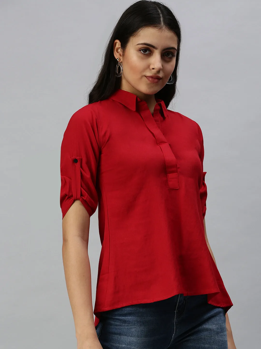 Women's Red Solid Shirt