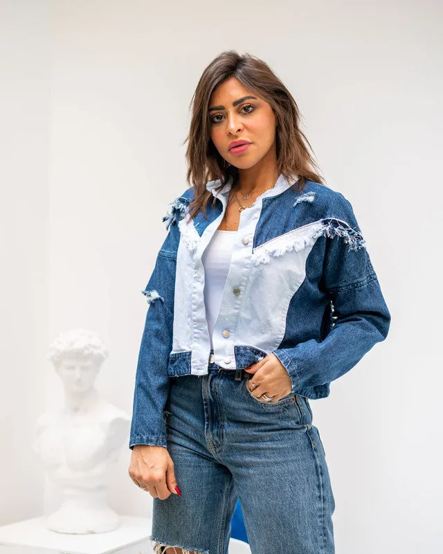 Women's V-Cut Denim Jacket - Stylish Casual Tops & Outerwear - Made in Egypt