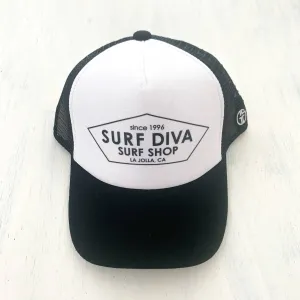 YOUTH & BABY TRUCKER HAT with SURF DIVA SURF SHOP (black/white)